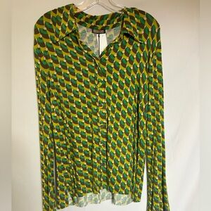 Malíparmi green button up patterned top, Size: S